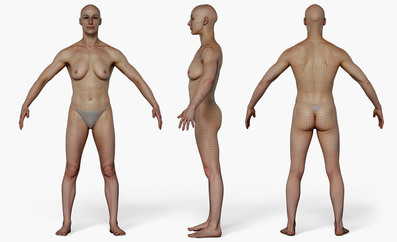 Retopologised female 3d body scan 